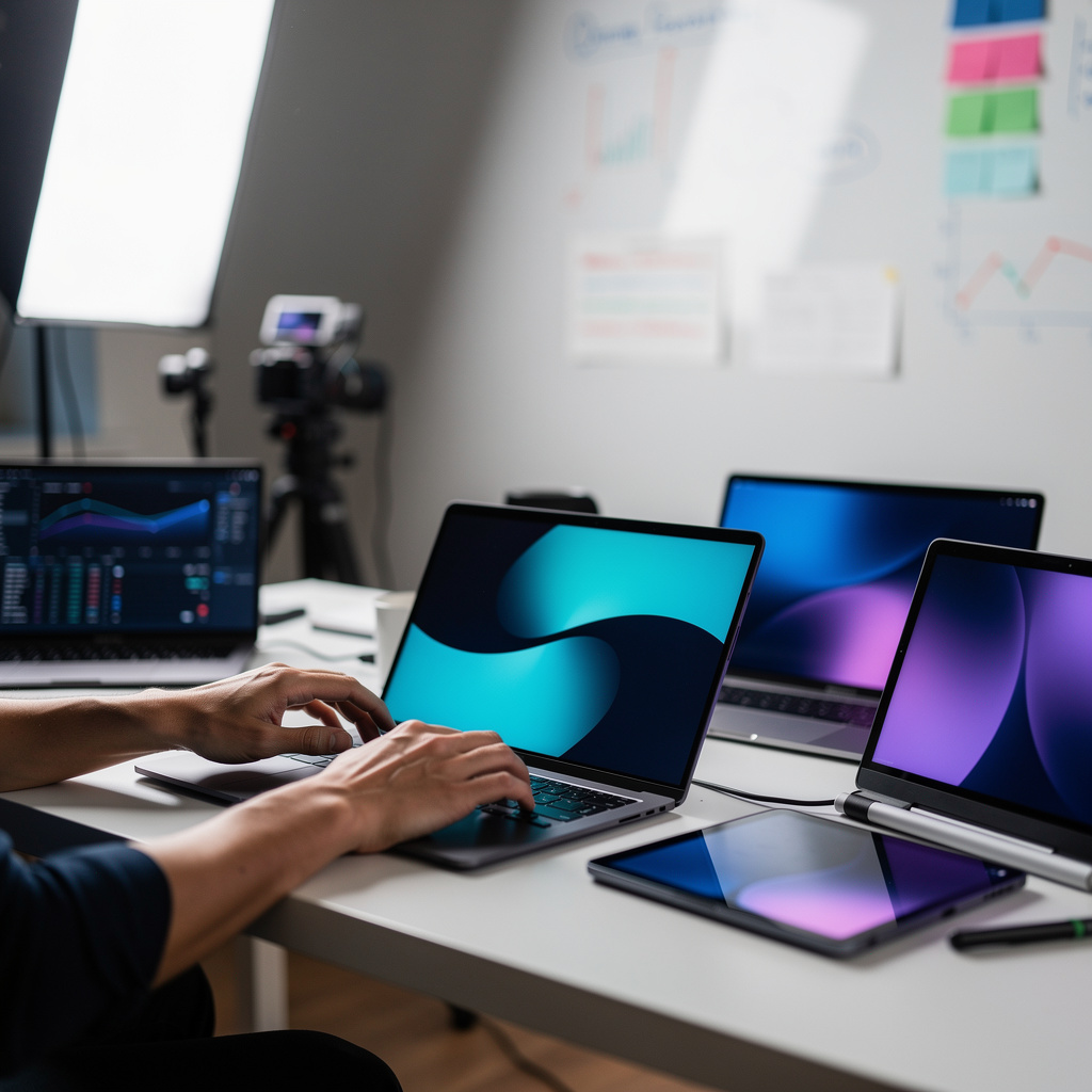 E-commerce director reviewing product analytics dashboards on a large monitor in a modern office with warm overhead lighting