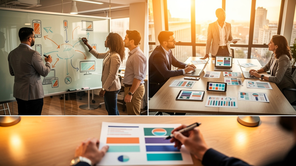 Analyst comparing five printed AI platform reports laid out on a warm-lit conference table in late afternoon light